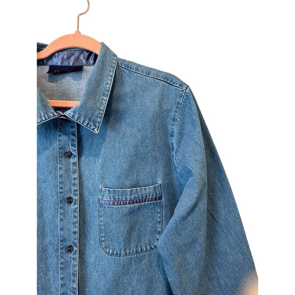 Vintage Classic Oversized Boho Chic Denim Button Down Jean Shirt XL - Picture 5 of 16